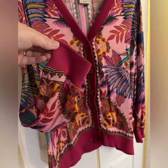 NWOT FARM Rio Macaw Scarf Pink Colorful Floral Cardigan XL - Picture 7 of 8